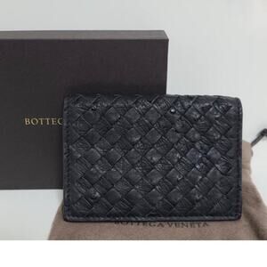 Bottega Veneta Black Ostrich Bi-Fold Card Holder